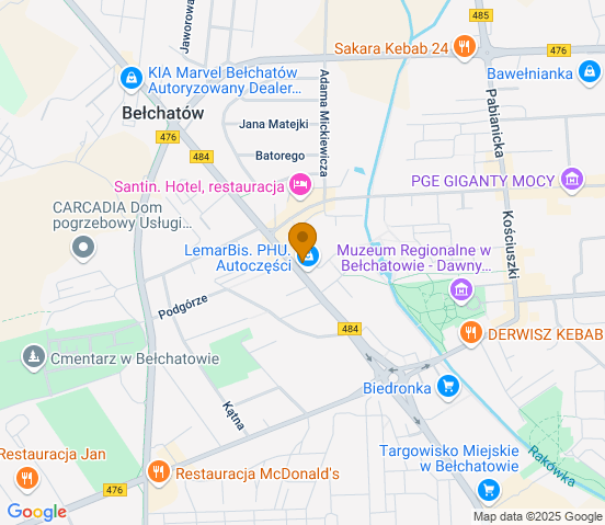 Mapa dojazdu do hurtowni motoryzacyjnej w miejscowości Bełchatów