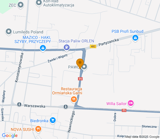 Mapa dojazdu do hurtowni motoryzacyjnej w miejscowości Pabianice