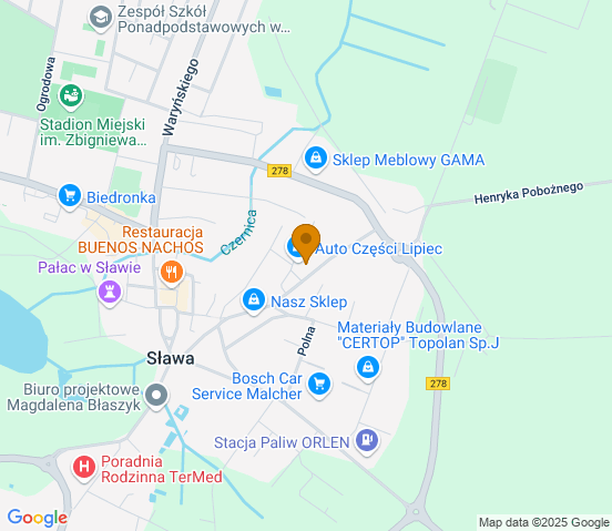 Mapa dojazdu do hurtowni motoryzacyjnej w miejscowości Sława