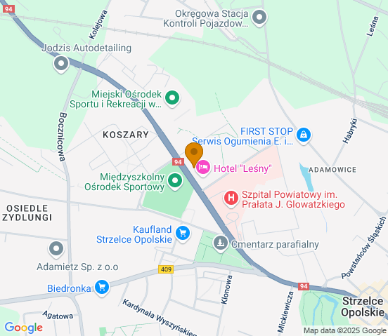 Mapa dojazdu do hurtowni motoryzacyjnej w miejscowości Strzelce Opolskie