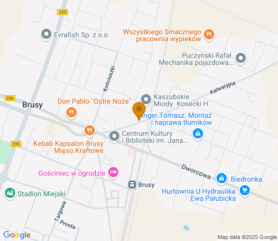 Mapa dojazdu do hurtowni motoryzacyjnej w miejscowości Brusy