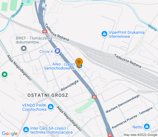 Mapa dojazdu do hurtowni motoryzacyjnej w miejscowości Częstochowa