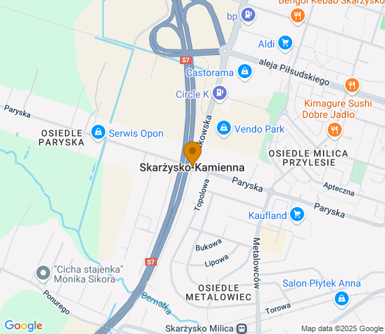 Mapa dojazdu do hurtowni motoryzacyjnej w miejscowości Skarżysko-Kamienna