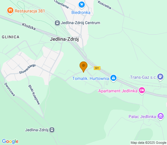 Mapa dojazdu do warsztatu samochodowego w miejscowości Jedlina-Zdrój