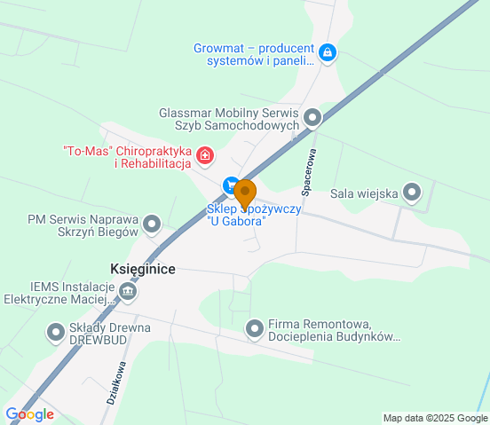 Mapa dojazdu do warsztatu samochodowego w miejscowości Księginice
