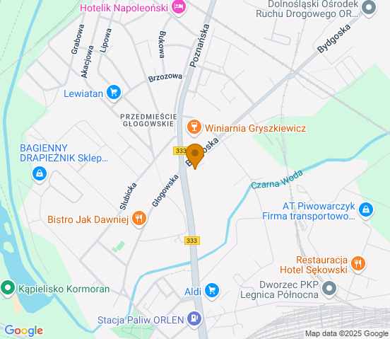 Mapa dojazdu do warsztatu samochodowego w miejscowości Legnica