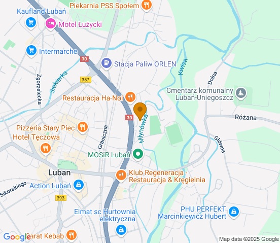 Mapa dojazdu do warsztatu samochodowego w miejscowości Lubań