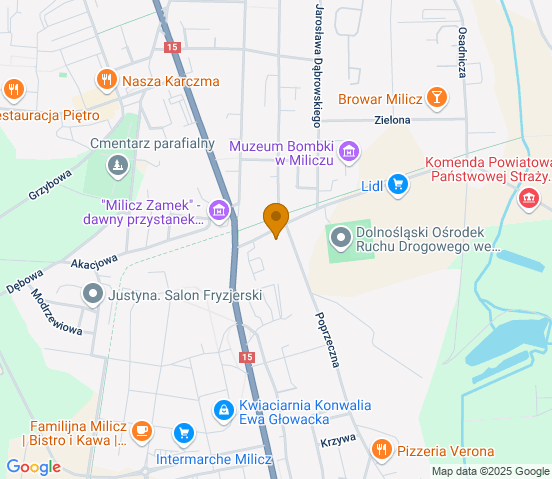 Mapa dojazdu do warsztatu samochodowego w miejscowości Milicz