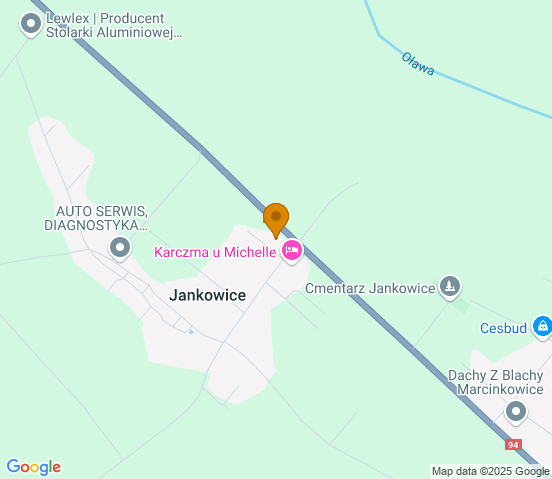 Mapa dojazdu do warsztatu samochodowego w miejscowości Oława