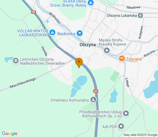 Mapa dojazdu do warsztatu samochodowego w miejscowości Olszyna