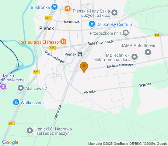 Mapa dojazdu do warsztatu samochodowego w miejscowości Pieńsk