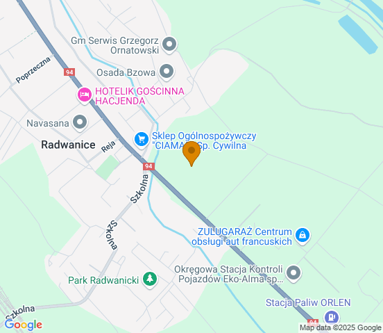Mapa dojazdu do warsztatu samochodowego w miejscowości Radwanice