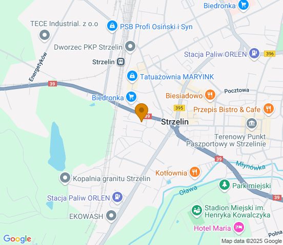 Mapa dojazdu do warsztatu samochodowego w miejscowości Strzelin