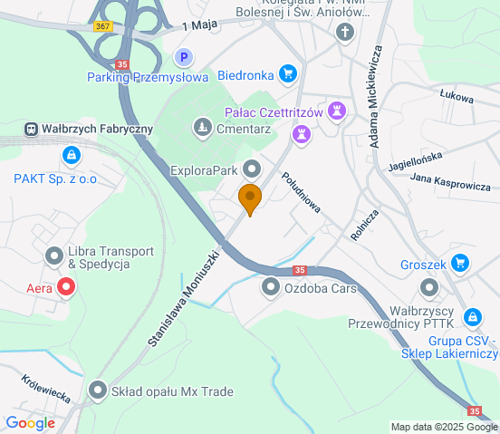 Mapa dojazdu do warsztatu samochodowego w miejscowości Wałbrzych