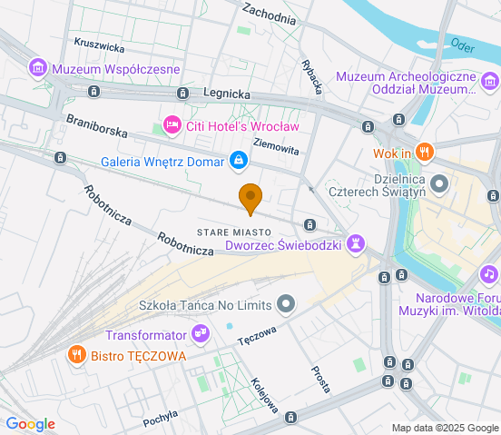 Mapa dojazdu do warsztatu samochodowego w miejscowości Wrocław