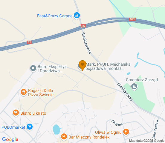 Mapa dojazdu do warsztatu samochodowego w miejscowości Świecie