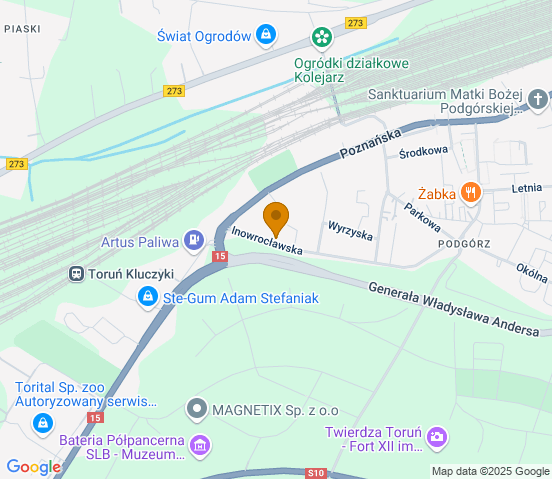 Mapa dojazdu do warsztatu samochodowego w miejscowości Toruń