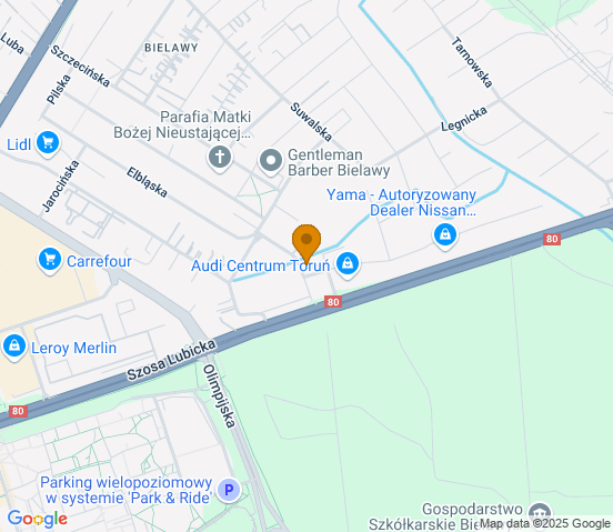 Mapa dojazdu do warsztatu samochodowego w miejscowości Toruń