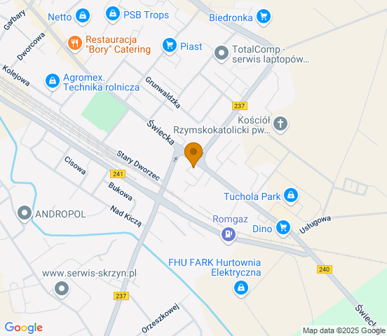 Mapa dojazdu do warsztatu samochodowego w miejscowości Tuchola