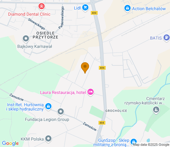 Mapa dojazdu do warsztatu samochodowego w miejscowości Bełchatów