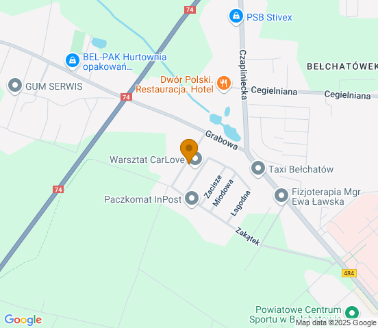 Mapa dojazdu do warsztatu samochodowego w miejscowości Bełchatów