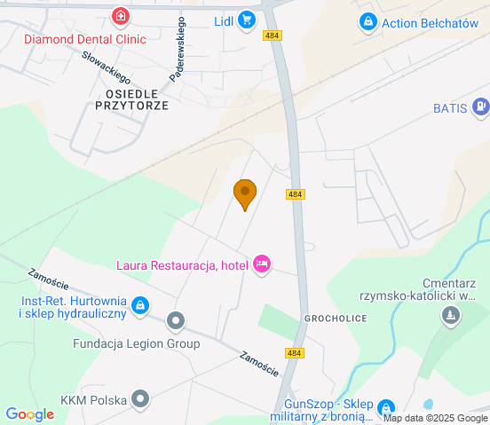 Mapa dojazdu do warsztatu samochodowego w miejscowości Bełchatów