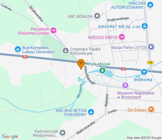 Mapa dojazdu do warsztatu samochodowego w miejscowości Brzeziny