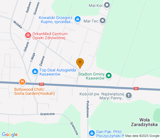 Mapa dojazdu do warsztatu samochodowego w miejscowości Ksawerów