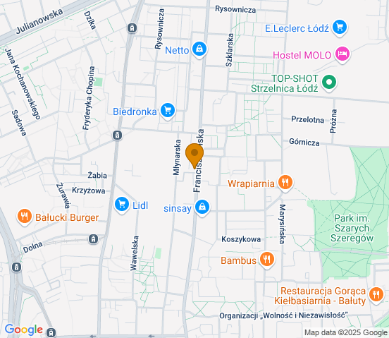 Mapa dojazdu do warsztatu samochodowego w miejscowości Łódź