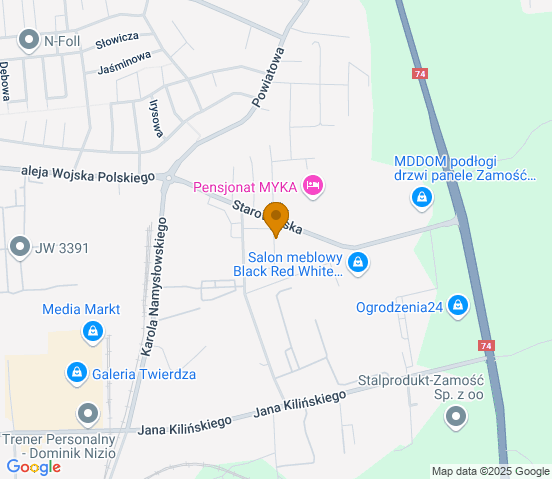 Mapa dojazdu do warsztatu samochodowego w miejscowości Zamość