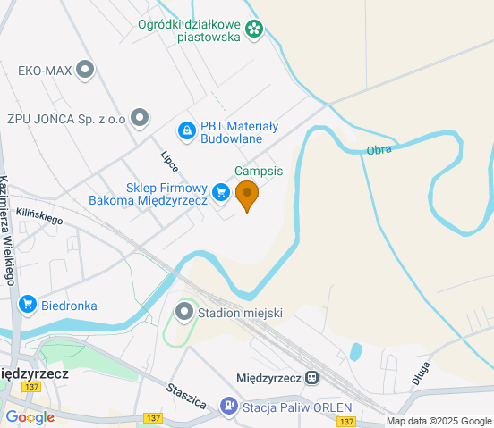 Mapa dojazdu do warsztatu samochodowego w miejscowości Międzyrzecz