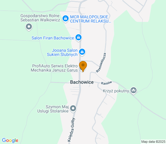 Mapa dojazdu do warsztatu samochodowego w miejscowości Bachowice