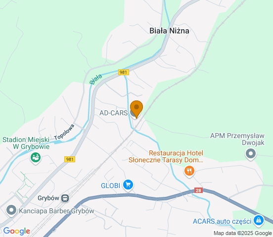 Mapa dojazdu do warsztatu samochodowego w miejscowości Grybów