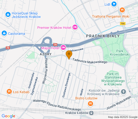 Mapa dojazdu do warsztatu samochodowego w miejscowości Kraków