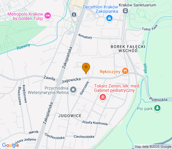 Mapa dojazdu do warsztatu samochodowego w miejscowości Kraków