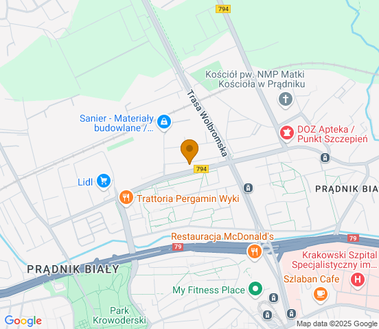 Mapa dojazdu do warsztatu samochodowego w miejscowości Kraków