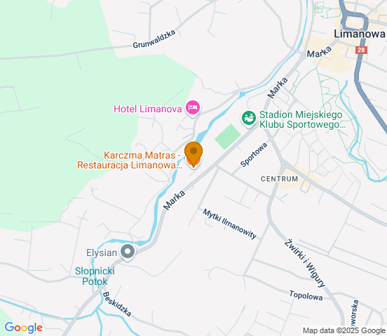 Mapa dojazdu do warsztatu samochodowego w miejscowości Limanowa