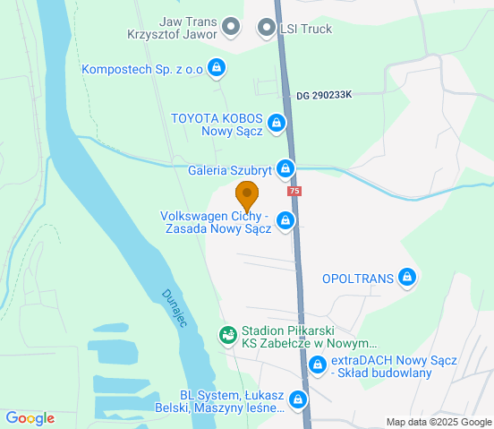 Mapa dojazdu do warsztatu samochodowego w miejscowości Nowy Sącz