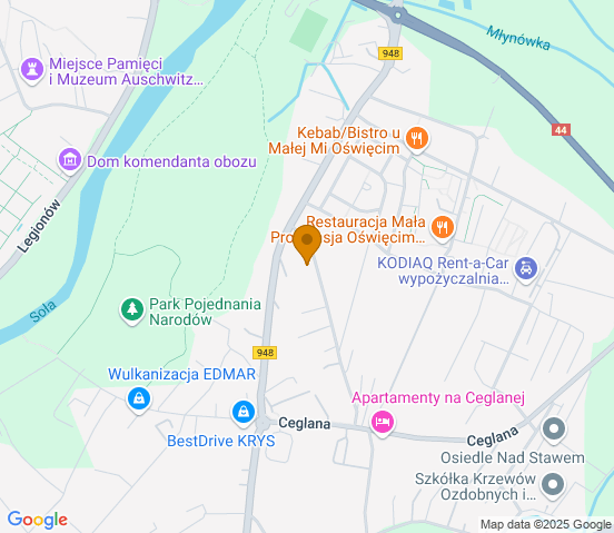 Mapa dojazdu do warsztatu samochodowego w miejscowości Oświęcim