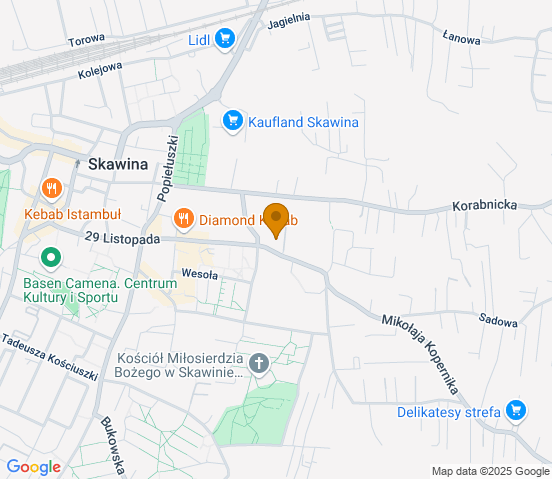Mapa dojazdu do warsztatu samochodowego w miejscowości Skawina