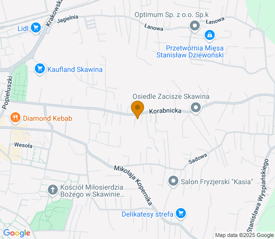 Mapa dojazdu do warsztatu samochodowego w miejscowości Skawina