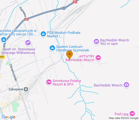 Mapa dojazdu do warsztatu samochodowego w miejscowości Zakopane
