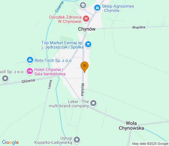 Mapa dojazdu do warsztatu samochodowego w miejscowości Chynów