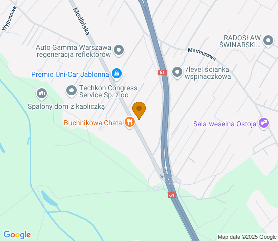 Mapa dojazdu do warsztatu samochodowego w miejscowości Jabłonna