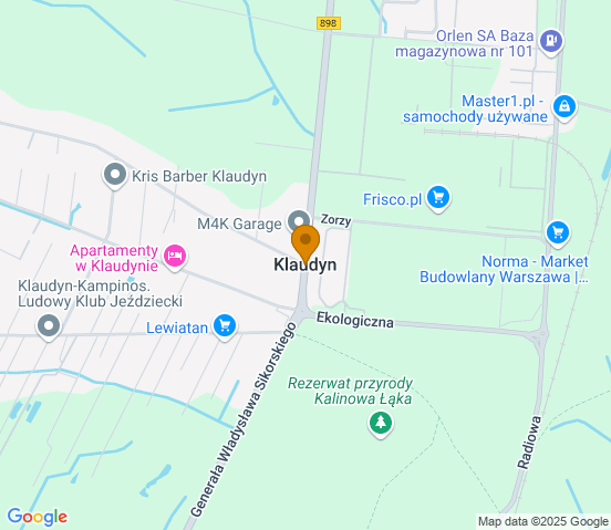 Mapa dojazdu do warsztatu samochodowego w miejscowości Klaudyn
