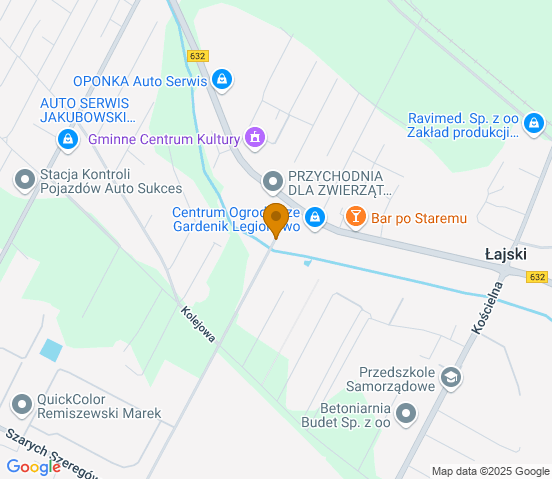 Mapa dojazdu do warsztatu samochodowego w miejscowości Łajski