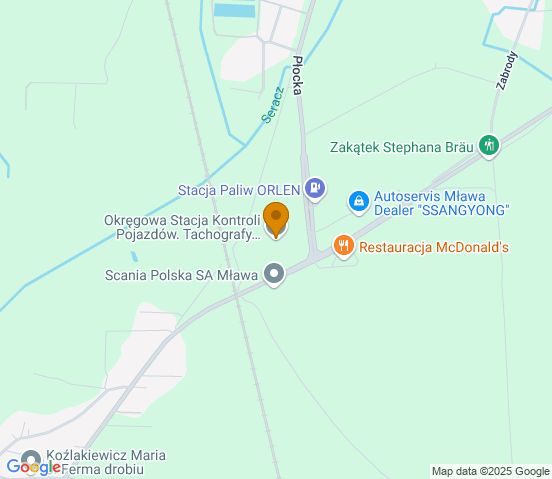 Mapa dojazdu do warsztatu samochodowego w miejscowości Mława
