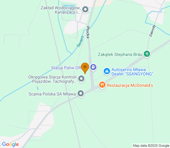 Mapa dojazdu do warsztatu samochodowego w miejscowości Mława