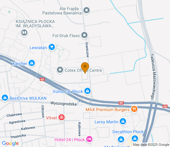 Mapa dojazdu do warsztatu samochodowego w miejscowości Płock