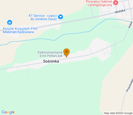 Mapa dojazdu do warsztatu samochodowego w miejscowości Sośninka, Łaskarzew